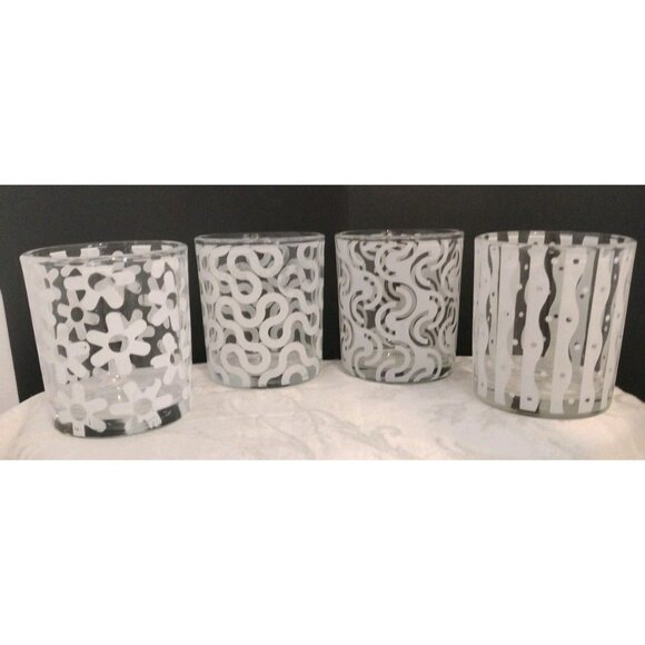 Areware Set Of 4 Art Novu White Barware Glass Tumblers 3"1/2x3"1/4 - Picture 3 of 8
